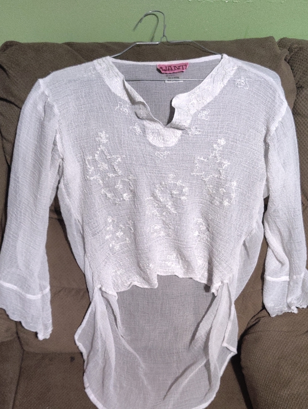 White Embroidered High-Low Peasant Blouse - Women's Top